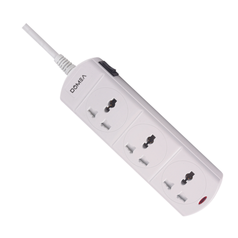 DOMEA Multi Plug Extension With 3 Universal Sockets   Plug Type Adaptor   3 Meter Cable   High Quality Copper Cable   Safety Fuse   Common Switch