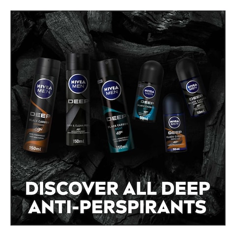 NIVEA MEN Antiperspirant Spray for Men Deep Black Carbon Antibacterial Dark Wood Scent 200ml