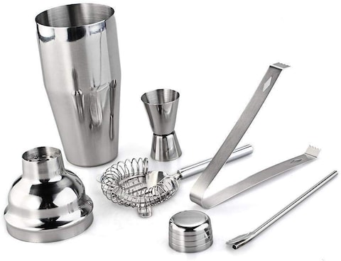 SHALLOW 5PCS/SET COCKTAIL SHAKER STAINLESS STEEL- COMPLETE BAR MIXING SET