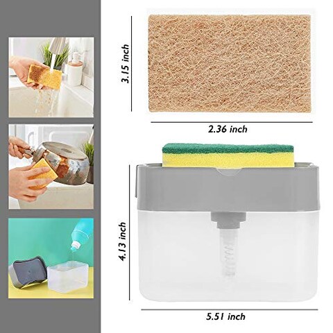 Soap Pump Dispenser Sponge Holder andDishcloth Cellulose Sponge Cloths,Kitchen Dish Soap Dispenser + Sponge Holder 2-in-1,Good Grips Soap Dispensing Sponge Holder,13 Ounces