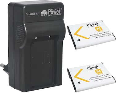 DMK Power 2 x NP-BN1 (800mAh) Battery and TC600E Travel Battery Charger Compatible with Sony DSC-QX10, DSC-QX30, DSC-QX100, DSC-TX100V, DSC-TX200V, DSC-W800, DSC-W810, DSC-W830, ect,