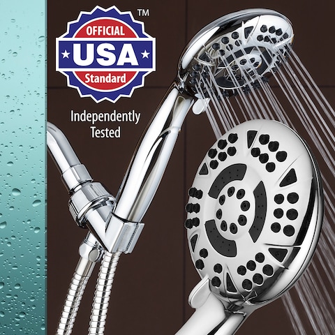 AquaDance High Pressure 6-Setting 4.15&quot; Chrome Face Hand Held Shower Head with Hose for Ultimate Shower Experience! Officially Independently Tested to Meet Strict US Quality &amp; Performance Standards