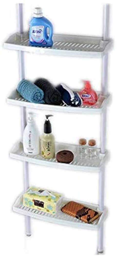 New 1859 4 Tier Kitchen Bathroom Storage Shower Caddy Shelf Shelves Adjustable Height   Rectangular Large Space Plastic Commode Shelves Rack