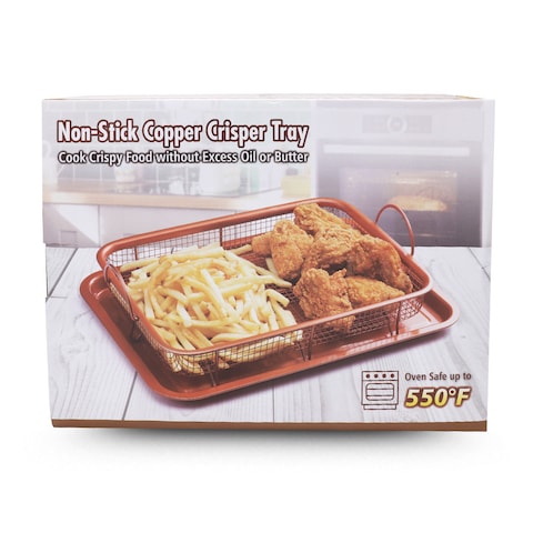 AlHoora, 35X28XH6cm 2 Piece Set Copper Chef Copper Crisper Non-Stick Oven Baking Tray with Crisping Basket with Box