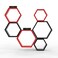 Hexagonal Shape Wooden Floating Wall Shelves (Set of 6, Red & Black)