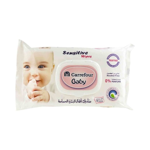 Carrefour Sensitive Baby Wipes White 56 Wipes Pack of 4