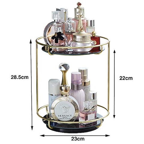 2-Layer 360 Degree Rotating Cosmetic Holder Stand Black/Gold