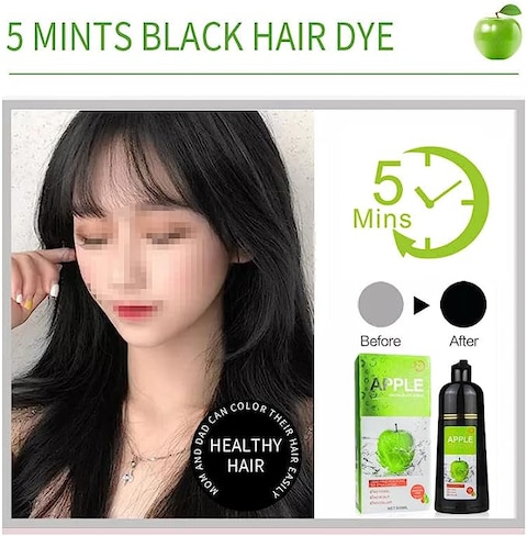 Apple Herbal Extract Ammonia-Free Hair Color Cream No Side Effect Shampoo 500ml (Black)