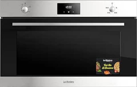 La Modano 90 CM Gas Oven Black Beauty Featuring Double Glass Door With Rotisserie, Turbo Fan Function, Complete with Chromed Side Racks, LED Display, One year Manufacture Warranty - LMBO902GB Black