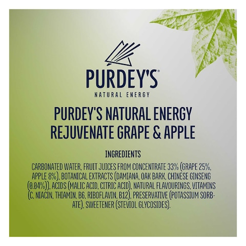 Purdey&#39;s Natural Energy Rejuvenate Grape And Apple With Ginseng Sparkling Drink 330ml