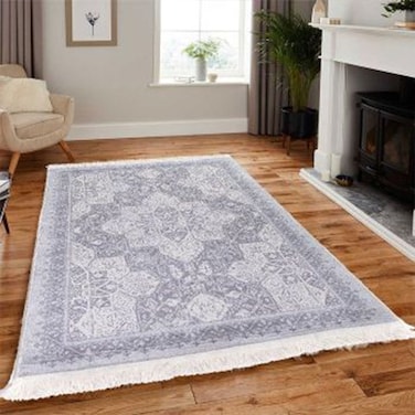 In House Velvet Turkish Rectangular Decorative Carpet - Grey - 120x80cm