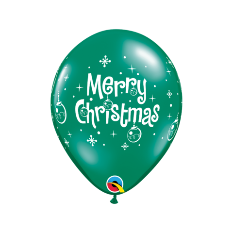 Qualatex Merry Christmas Ornaments Latex Balloons- 6-Pieces- 11-Inch Size- Emerald Green