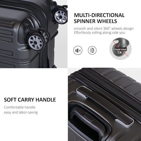 Eminent Hard Case Travel Bag Makrolon Polycarbonate Trolley Luggage Set Lightweight Expandable Zipper Suitcase 4 Quiet Wheels With TSA Lock KG82 Black
