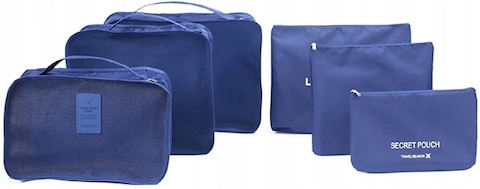 Sky-Touch 6Pcs Set Travel Luggage Organizer Packing Cubes Set Storage Bag Waterproof Laundry Bag Traveling Accessories - Blue