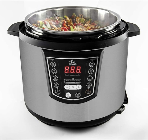 evvoli 9-In-1 Multi-Use Programmable Pressure Cooker 6L 1000W Digital LED Display Black Evka-Pc6009B 2 Years Warranty