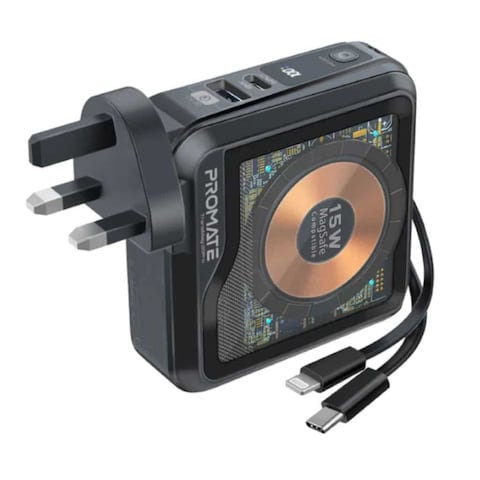 Promate Transparent Magsafe 10000mAh Power Bank With AC Charger