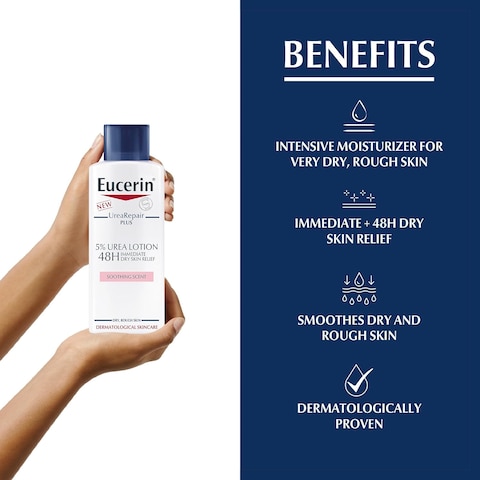 Eucerin Urea Repair Plus 5% Urea Body Lotion, Instant 48-Hour Relief From Dry Skin, Reduces Bumpy Skin And Roughness, Soothing Scent, 250ml