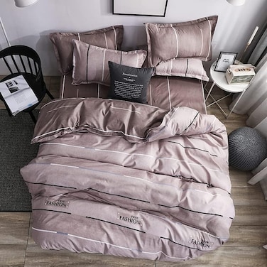 GOLDEN HOME  6-Piece King Size Duvet Cover Set, 1 Duvet Cover + 1 Fitted Sheet + 4 Pillow Cases, Microfibre, Muesli