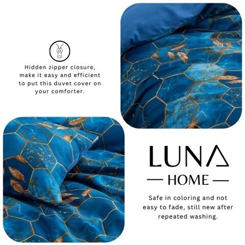 Luna Home Single Size 4 Pieces, Blue Marble Design Bedding Set