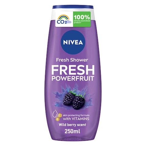 NIVEA Shower Gel Body Wash Fresh Powerfruit Antioxidants Blueberry Scent 250ml