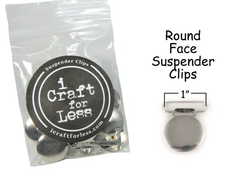 25 Round Face Metal 1&quot; Suspender/Pacifier Clips - w/Rectangle Inserts