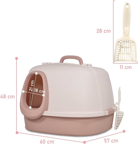 Cat Litter Box With Cat Litter Scoop, Large Indoor Cats Toilet , Easy Clean &amp; Deodorant Filter, Portable Cat Litter with Pedal Design (Pink)