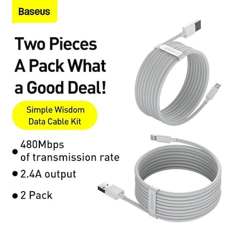 Baseus Lightning Cable 2 Pack of 1.5m for iPhone USB Cable, USB A to Lightning Cord Compatible with iPhone 14/13/12/11/10/XS/X /8/7 /6 iPad and More &ndash; White