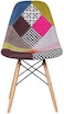 GDF Modern Dining Chair Plastic Shell With Fabric &amp; Wooden Legs Blue+Pink Color Model- JEAM3  (No warranty for furniture items)