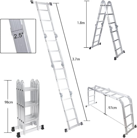 Multipurpose Aluminium Ladder 3.7 Mtr (12 Steps) For Home Office Factory and Professional Maintaince works