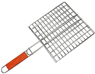 Generic Large Stainless Steel Lightweight Barbecue, Fish, Meat Basket/Grill With Red Wooden Handle-Flexible And Lockable Basket/Grill Grate-Rust Free-Silver Grills