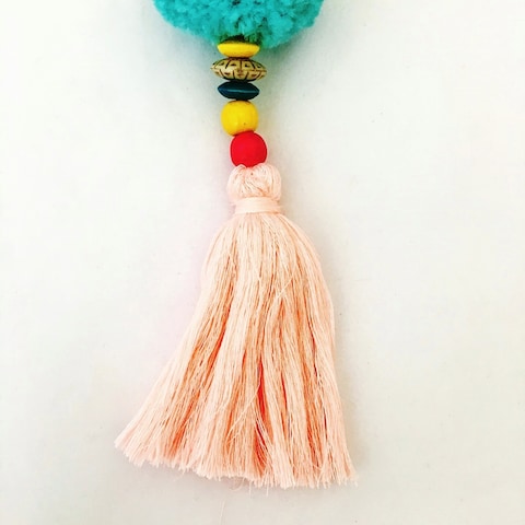 Pompom Fluffy Hanging Charm Blue 33cm