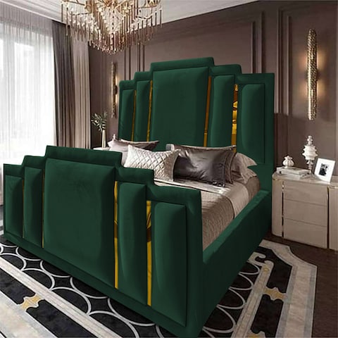 إن هاوس باريس هيكل سرير منجد بالمخمل - نفرين - 200×180 سم - أخضر غامق