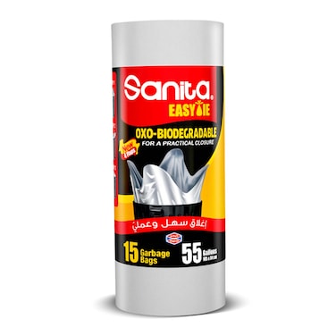 Sanita Easy Tie Garbage Bags Biodegradable 55 Gallons 15 Bags