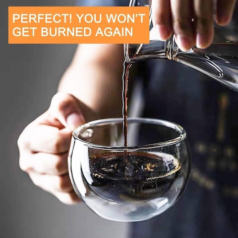 1CHASE Double Wall Insulated Glass Cup With Handle 250ml For Espresso Coffee Milk Tea - Set Of 6