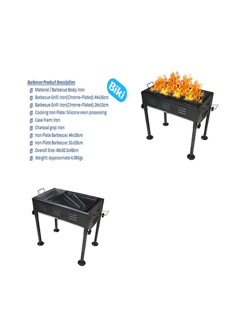 شواية فحم مصنوعة من الإستانلس ستيل بتصميم محمول وقابل لتعديل الارتفاع أسود 48x48x30.5سم