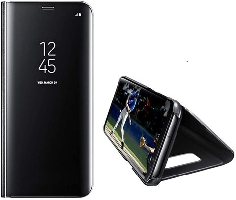 Generic Samsung Galaxy S10 Plus Clear View Window Stand Mirror Case Shockproof Full 360 Body Protective Flip Phone Cover - Black