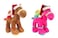 Bundle items - Brown camel with santa hat + Dark Pink camel with santa hat 18cm.