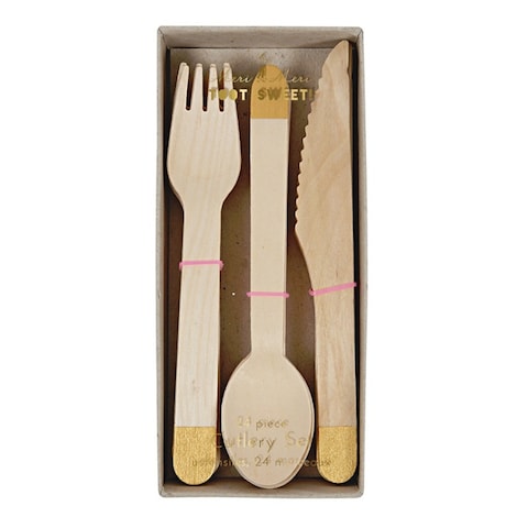 Gold Wooden Cutlery Set