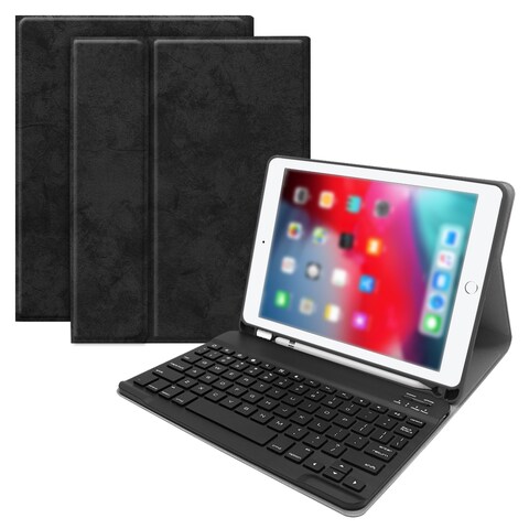Generic-BT Wireless Keyboard Case Cover Protective Case Portable Keyboard for iPad Air1/2 iPad Pro 9.7/iPad 9.7（2017/2018）(Black-Black)