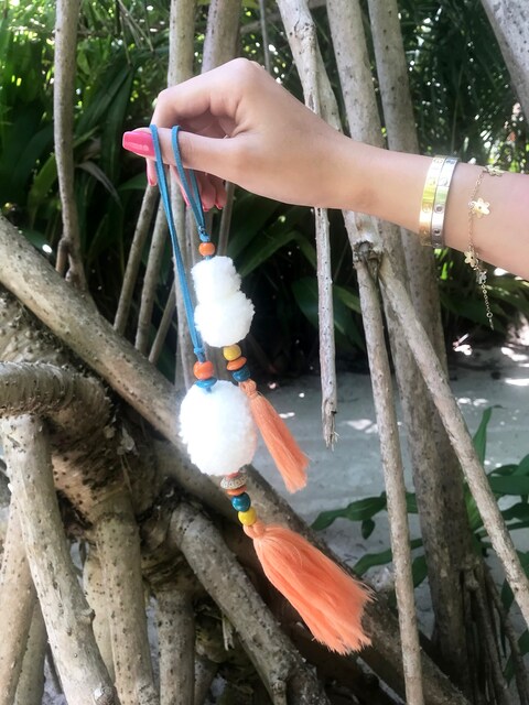 2-Piece Pompom Fluffy Hanging Charms White 33/21cm