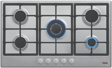 Milton 5 Burner Built In Stainless Steel Gas Hob With Auto Ignition, Euro Pool Burners, Cost-Iron Pan Support, Inox Capped Knobs, Silver, 90 x 60 cm Model - MHG907SS -1 Year Warranty