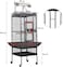 Bird cage with top playing area and birds accessories, Bird toy for Parakeet, Parrot, Lovebirds, Pigeons, Cockatiels, Macaw, Durable frame with perch stand and wheels. Black (154cm)