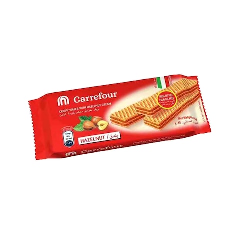 Carrefour Wafer Milk Chocolate Coated Wafer Filled With Hazelnut Cream 45gr