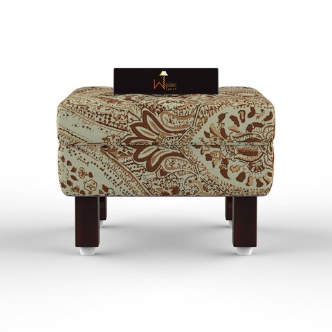 Reposa Floral Print Wooden Cushioned Footrest Stool (Walnut Legs)