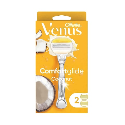 Gillette Venus Razor Handle With 2 Refills Blade Comfortglide Coconut