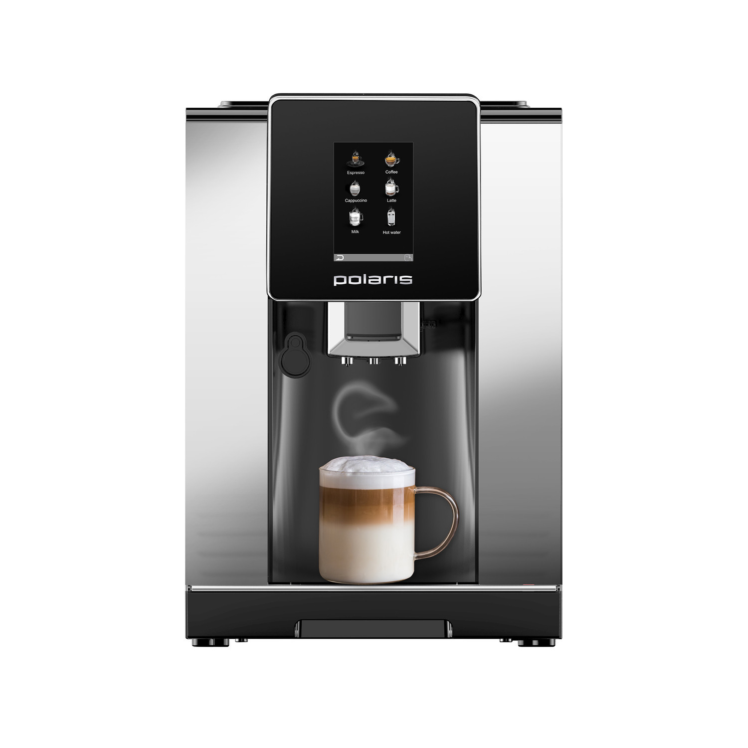 Polaris PACM 2060AC Coffee machine, 20 Bar pressure, Italian pump, Personalized customization, Milk frothing system profi-cream, 3.5 inchTouchscreen display,6 pre-installed automatic programs
