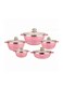 Dessini 10 Pieces Granite Cookware Set Pink 20cm Casserole With Lid, 24cm Casserole With Lid, 28cm Casserole With Lid, 32cm Casserole With Lid, 28cm Shallow Casserole