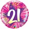 Qualatex 21 Number Round Shining Star Foil Balloon- 18 Inch Size- Hot Pink
