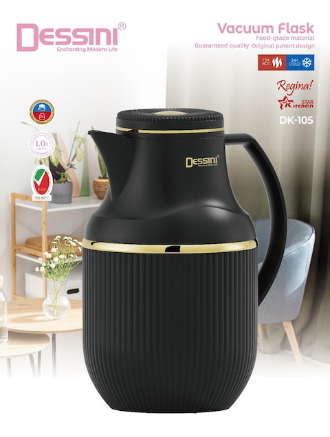 Dessini Tea &amp; Coffee Vacuum Flask 1L DK105 Black/Gold
