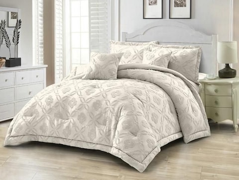Comfy Luxe Soft 6 Pcs King Size Cotton Comforter Bedding Set-Cream